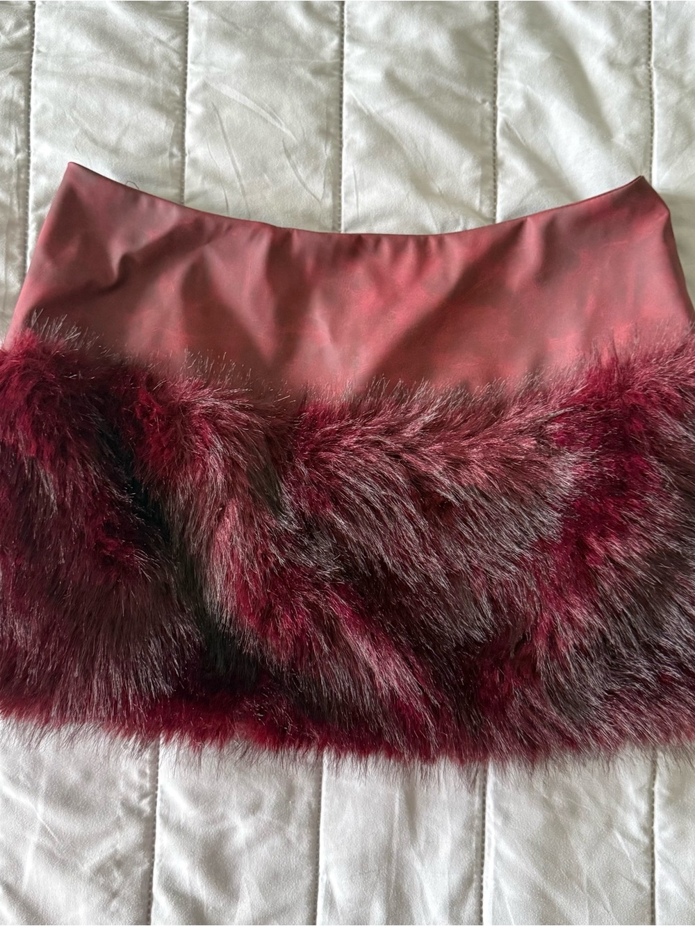 Women's Burgundy Faux Fur Mini Skirt